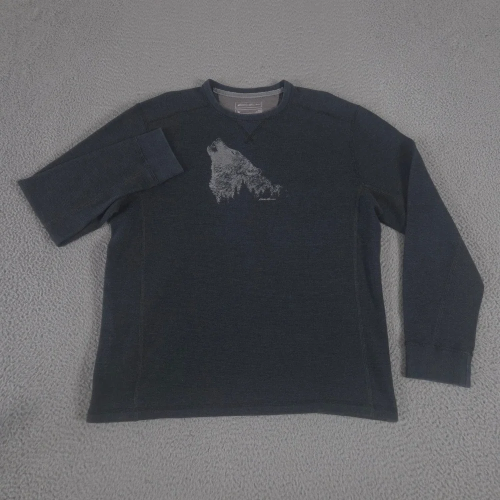 LOT OF 3 Eddie Bauer Pullover Mens L Multi Wolf Graphic Fleece Crewneck 1/4 Zip
